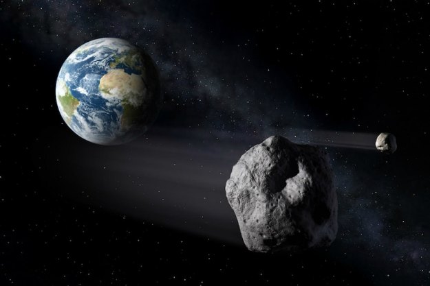 An artist's impression of an asteroid approaching Earth