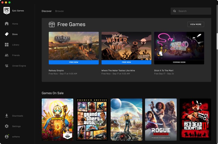 Epic Games Launcher running on a Mac.