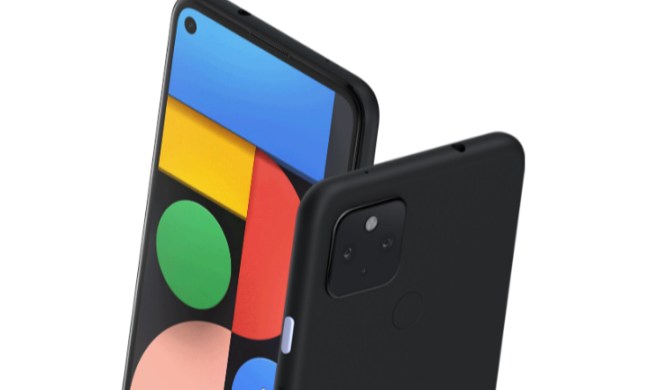 A closeup shot of the Google Pixel 4a 5G showing off its front and rear views.