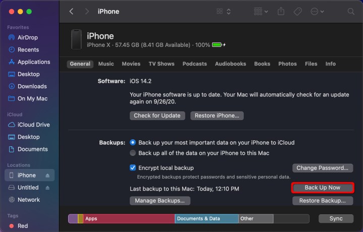 MacOS Fazer backup do iPhone agora