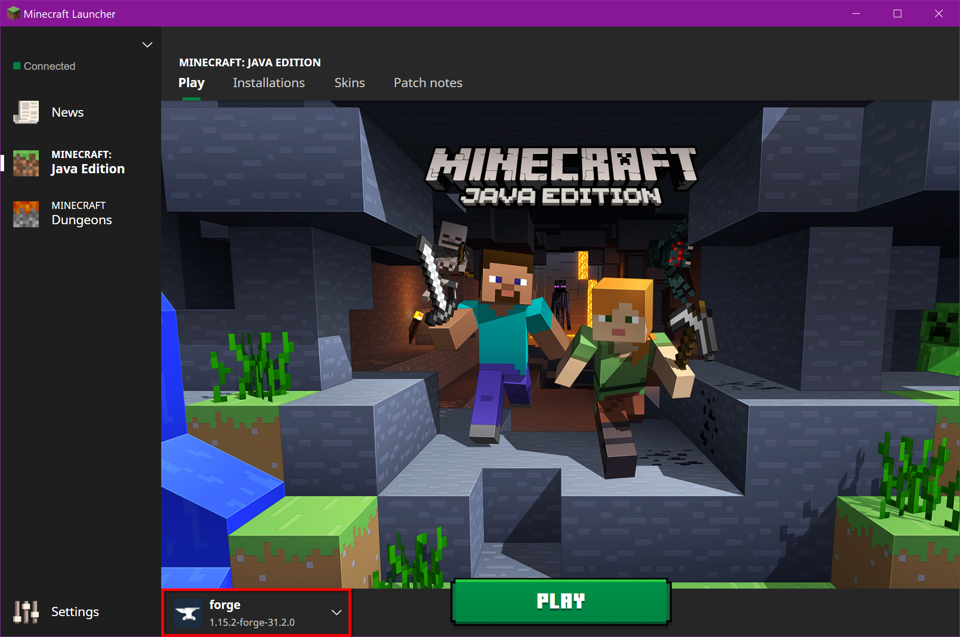 The Minecraft Forge Install screen.