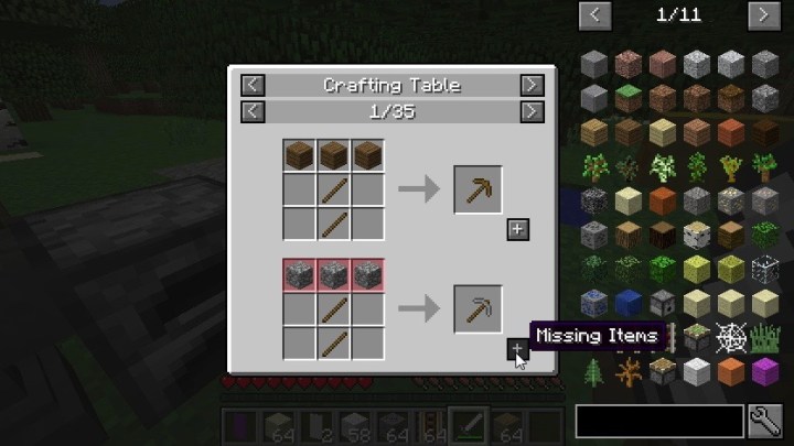 A screenshot of the Minecraft GUI with item icons appearing to the right of the main recipe interface.