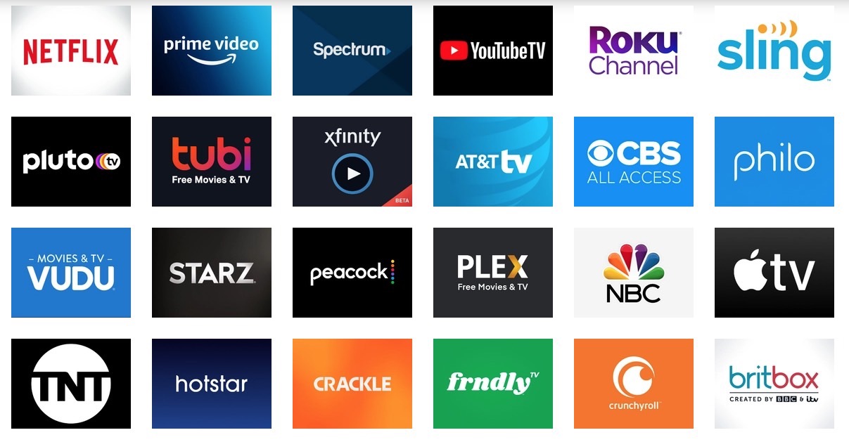 Uma imagem mostrando logotipos para vários serviços de streaming. 