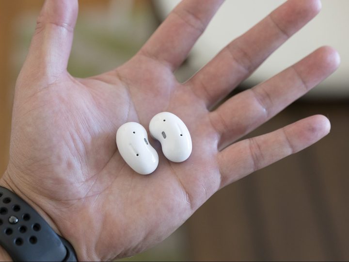 The Samsung Galaxy Buds Live in a hand.