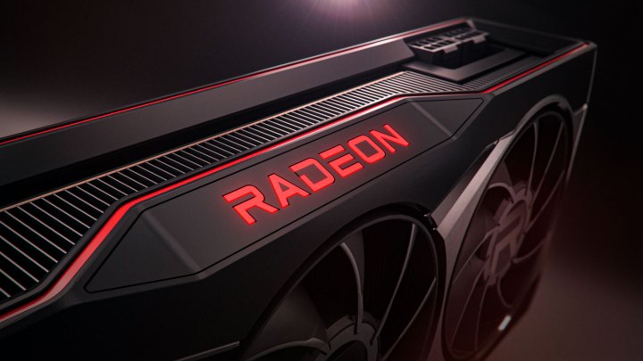 An AMD RX 6000 graphics card with the Radeon branding.