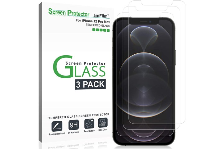 amFilm Glass Screen Protector for iPhone 12 Pro Max with packaging.