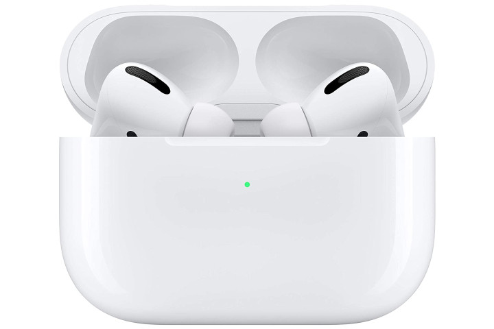 Apple's Airpods Pro inside their wireless charging case.