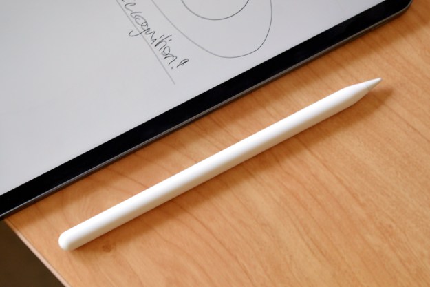 The second-generation Apple Pencil beside an iPad.