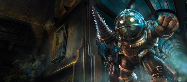 A Big Daddy stands tall in Bioshock.