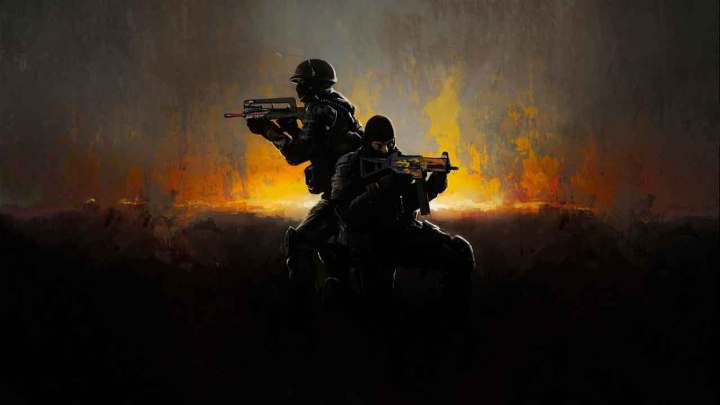 Jugadores de Counter-Strike en un fondo estilizado. 