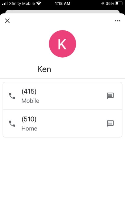 Starting a call in Google Voice.