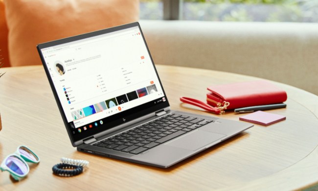HP Chromebook x360 14 2-in-1 Laptop on a table.