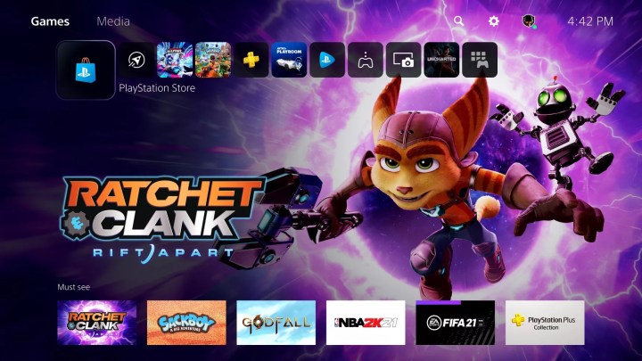 Ratchet and Clank on the PS5 home screen.