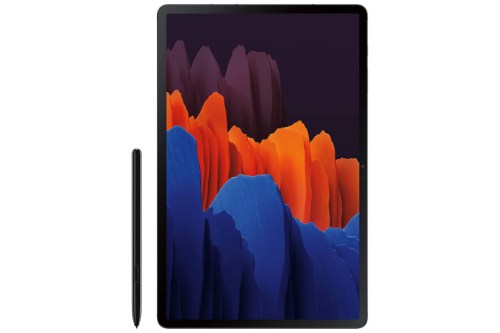 The black version of the Samsung Galaxy Tab S7 with the S Pen.