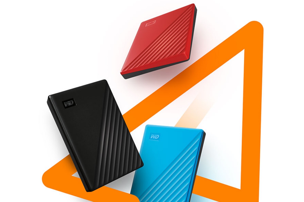 Several colors of the Western Digital My Passport external hard drive.