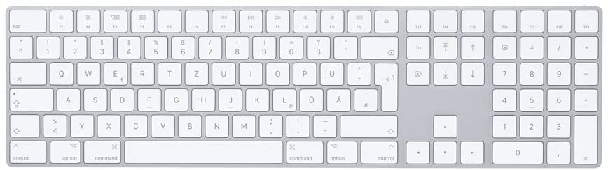 Apple Magic keyboard on white background.