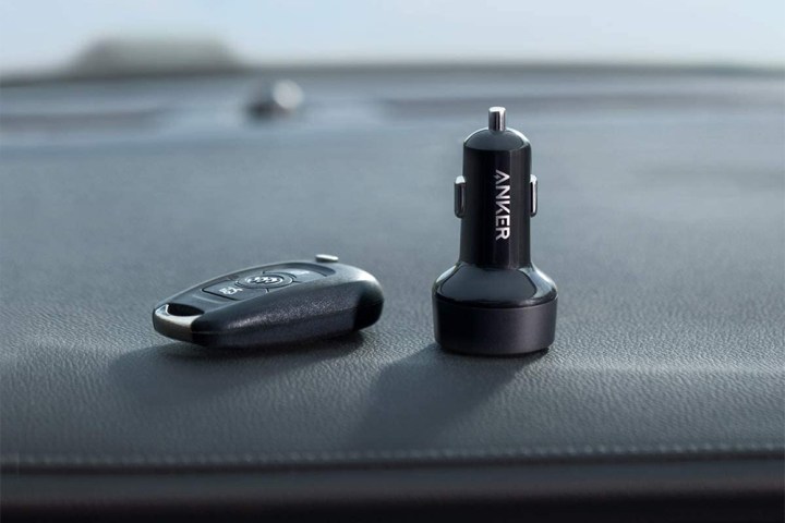 Anker Car Charger USB C on dashboard.