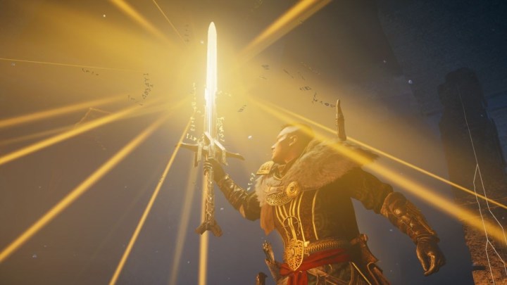 Player holding Excalibur in Assassin's Creed Valhalla. 