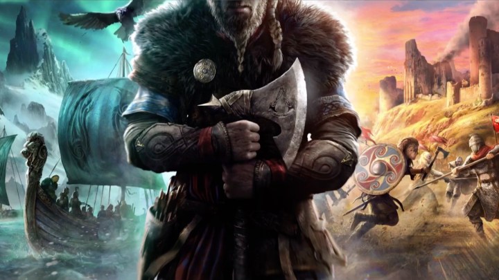 Navio viking de Assassin's Creed Valhalla e combate terrestre. 