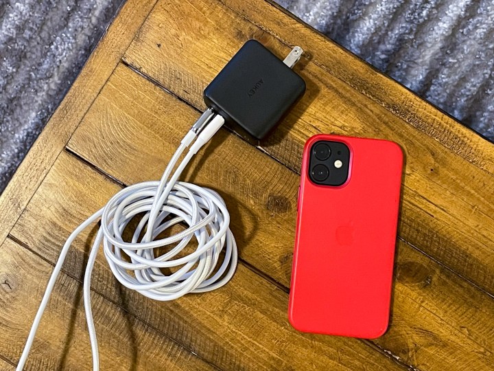 iPhone 12 Mini with charger