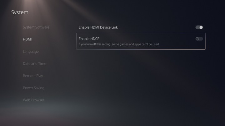 The HDMI HDCP setting on PS5.