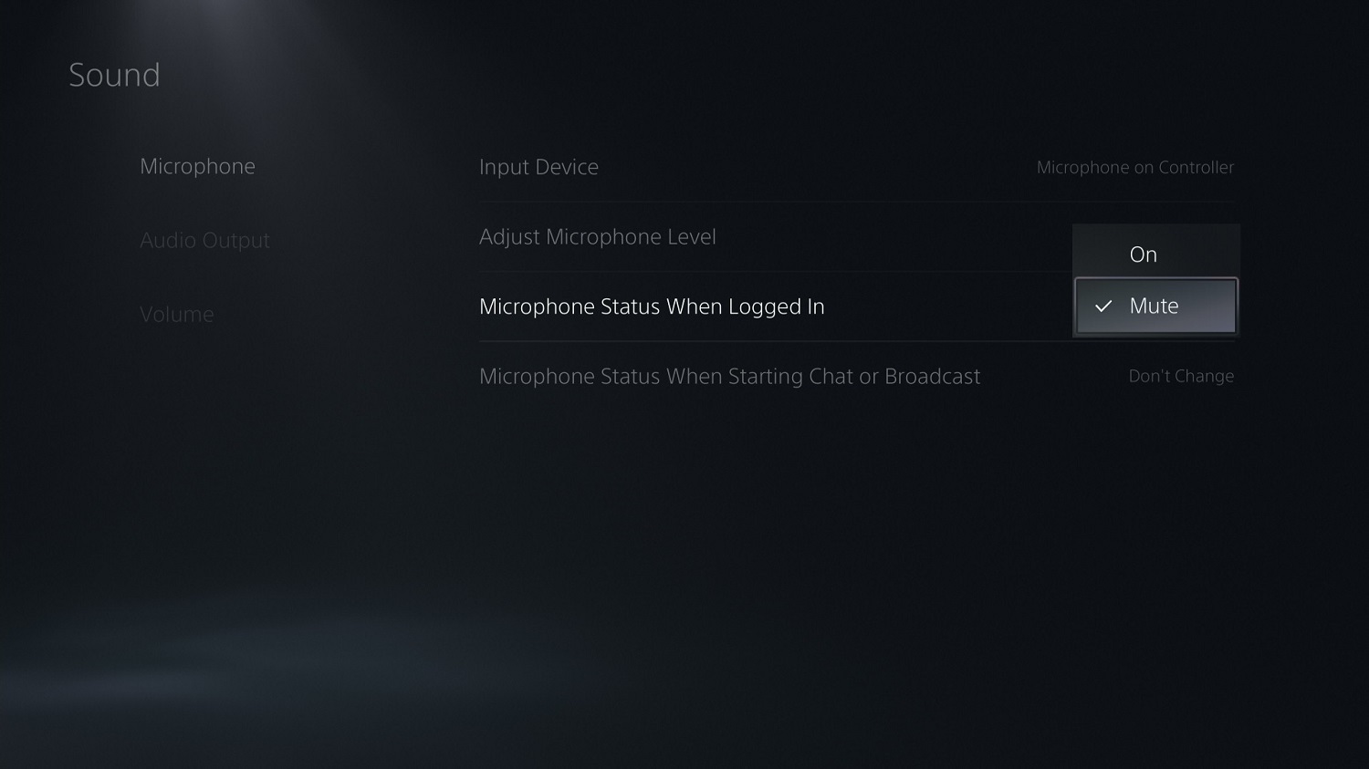 The sound menu on the PS5.
