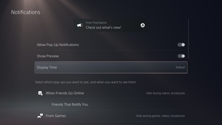 The notifications screen on PS5.