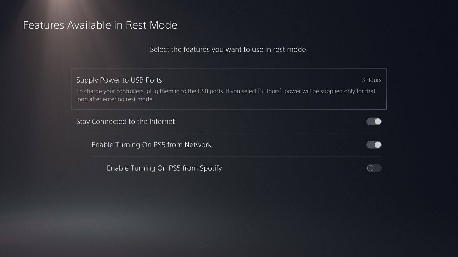 Rest mode features on PS5.