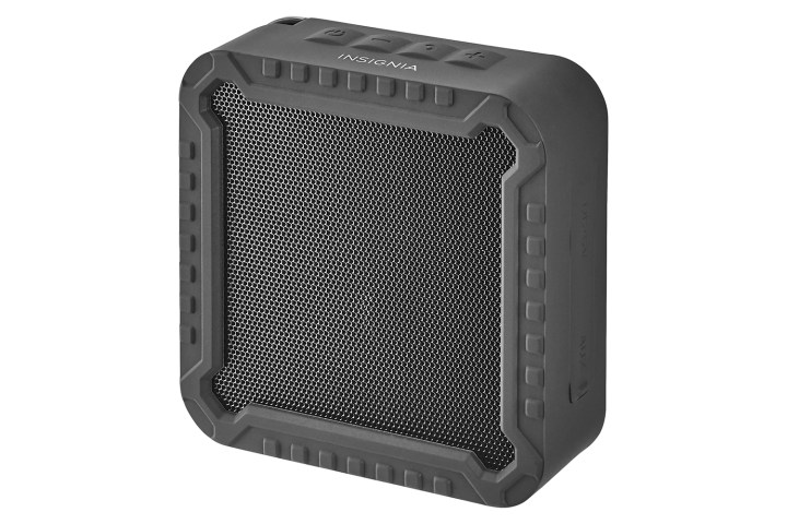 The Insignia Rugged Portable Bluetooth Speaker at an angle, on a white background.