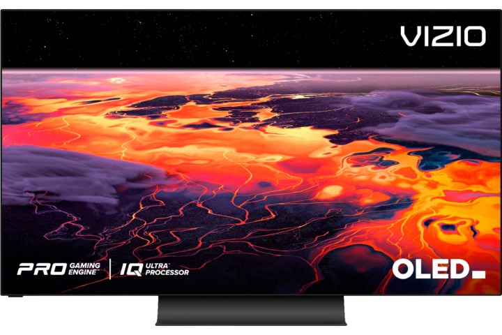 The Vizio 55-inch OLED TV with a stylized look at the Earth on the screen.