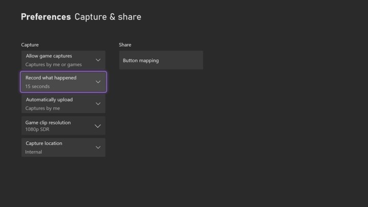 capture and share settings on Xbox Series X