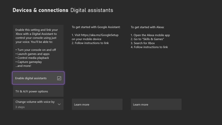 digital assistant settings on xbox series x
