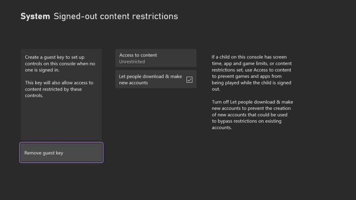 signed-out content restriction settings on xbox series x