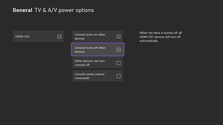 Xbox Series X 上的 HDMI-CEC 选项