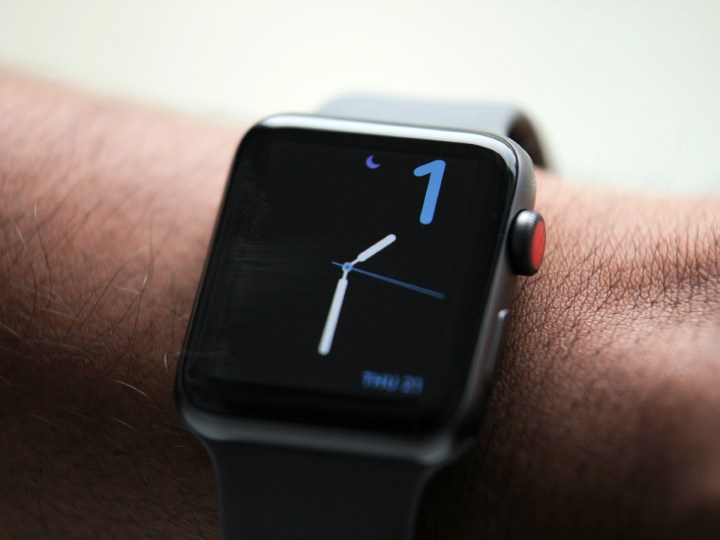 An Apple Watch Series 3 worn on a wrist.