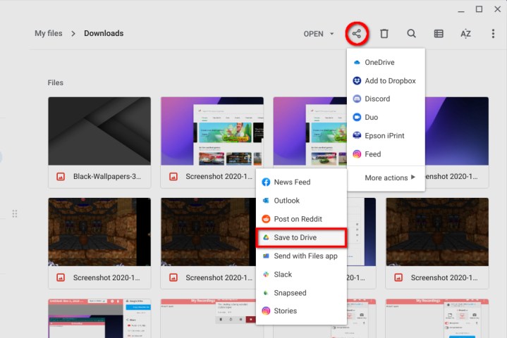 Chromebook Save to Drive menu option.