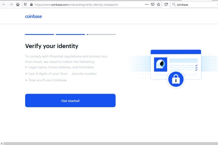 Image of Coinbase Verify Identity Page