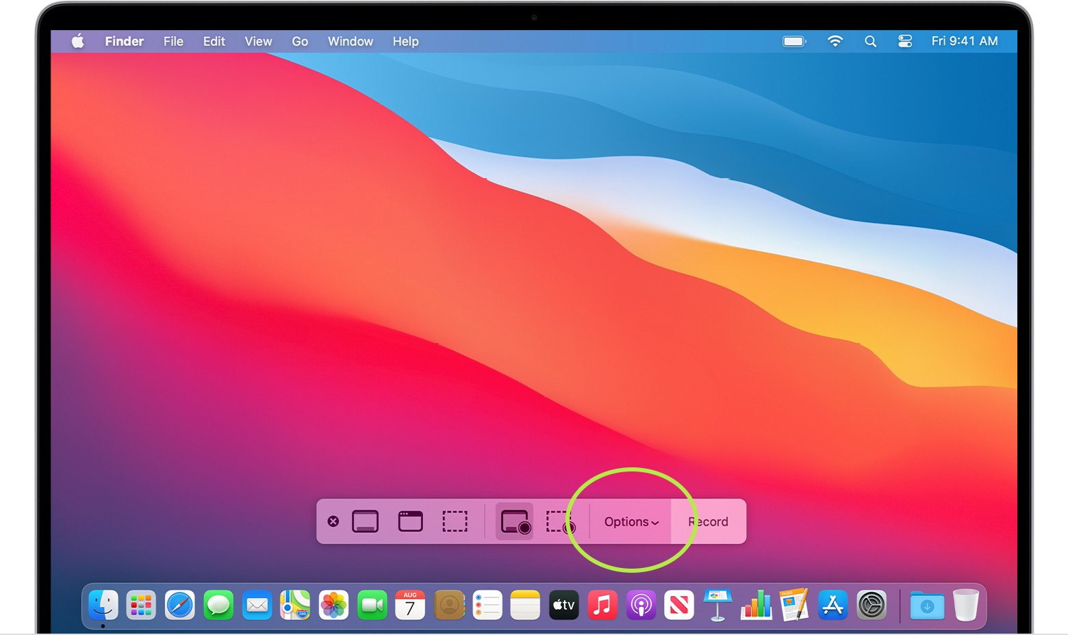کنترل پنل اسکرین شات های macOS.