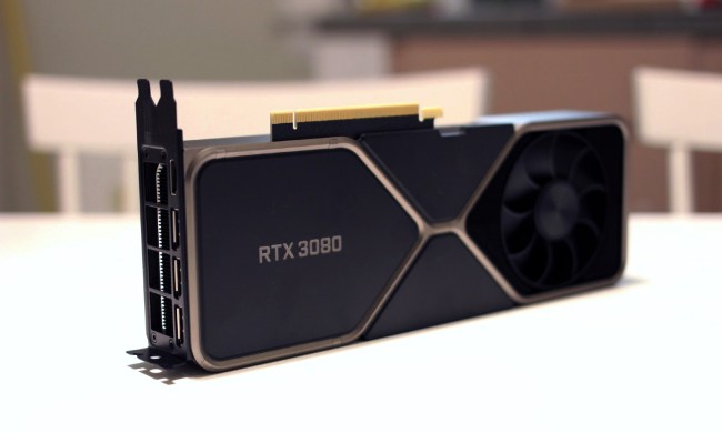 RTX 3080 graphics card on a table.