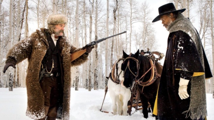 Kurt Russell and Samuel L. Jackson as "The Hangman" and Marquis Warren in the film The Hateful Eight.