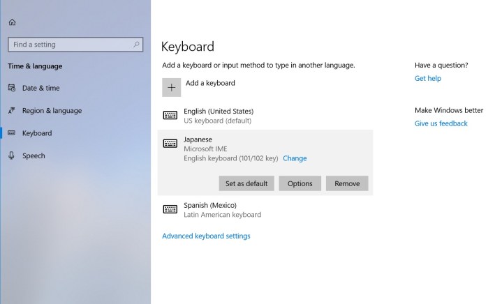 Changing keyboard language in Windows 10.