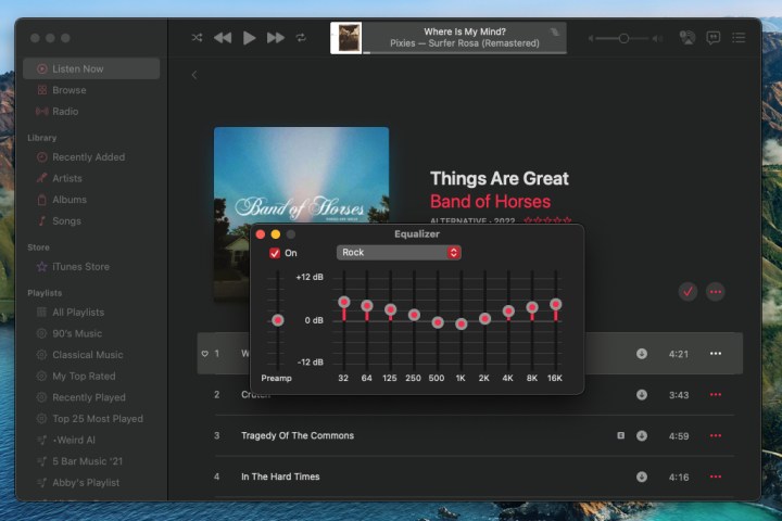An equalizer on Apple Music's desktop app.