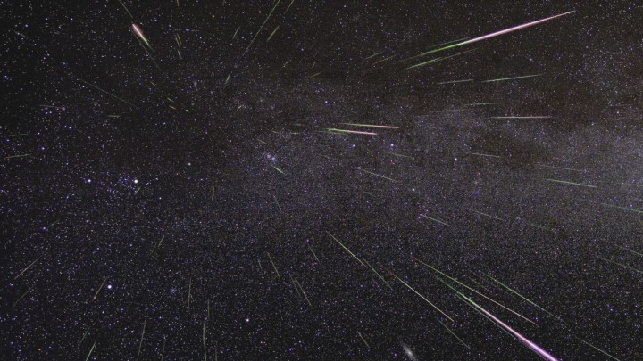 An outburst of Perseid meteors lights up the sky in August 2009 in this time-lapse image. 