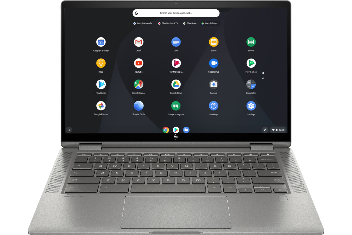 O Chromebook HP 2 em 1 de 14 polegadas com ícones na tela.