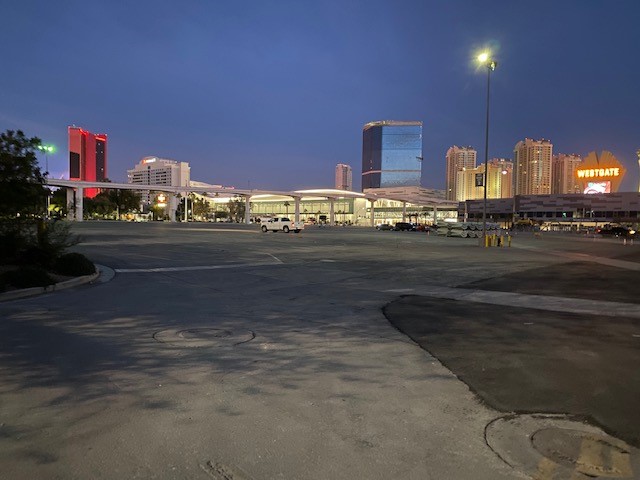 An empty parking lot at the LVCC
