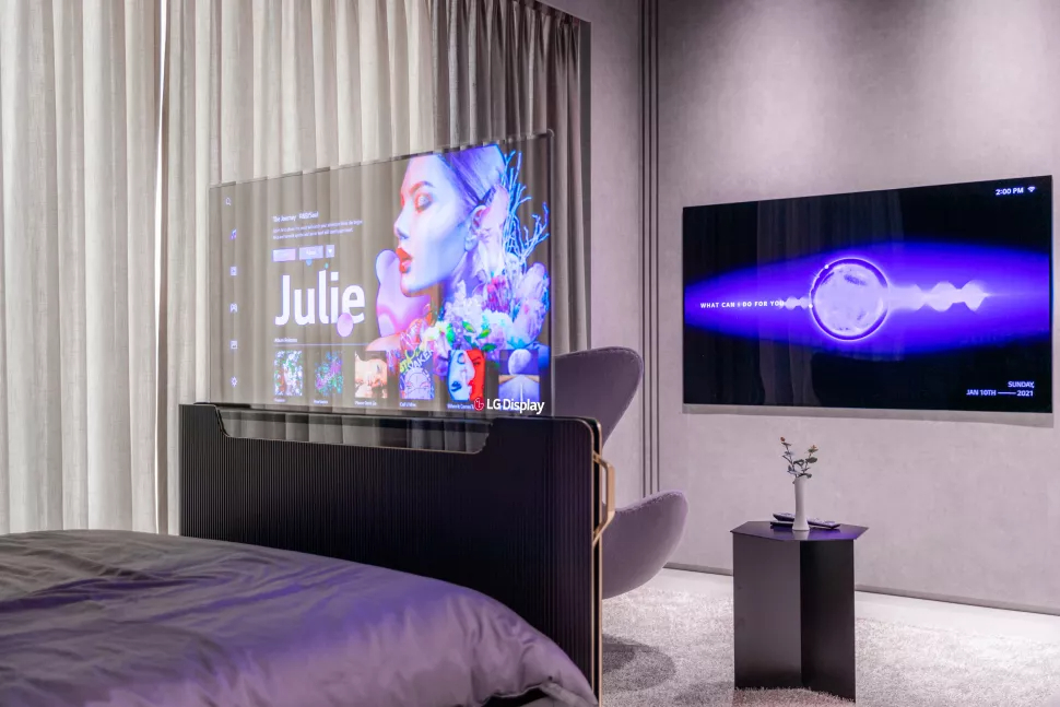 LG transparent rollable smart bed TV