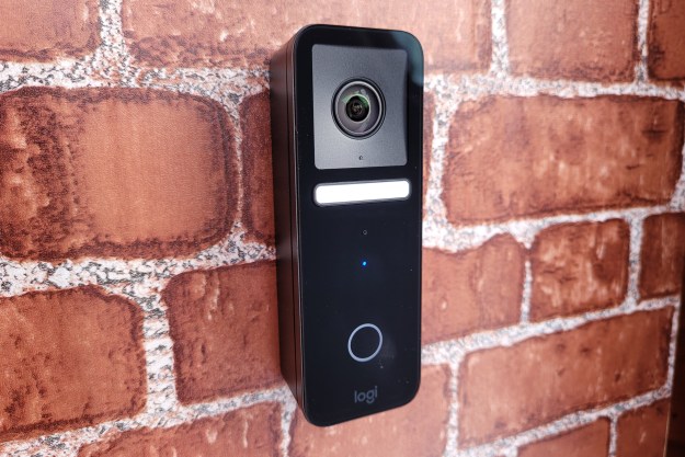 Circle View Doorbell mounted on brick.