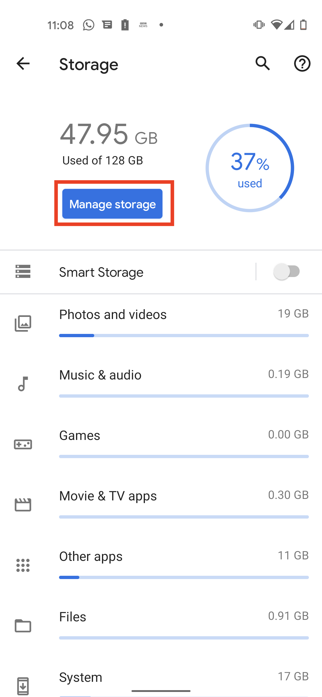 How do I clear my internal storage?