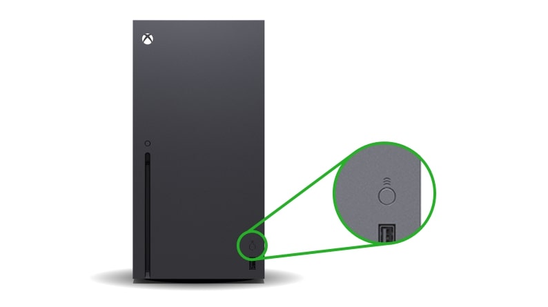 Diagrama que muestra el botón de emparejamiento en Xbox Seires X.