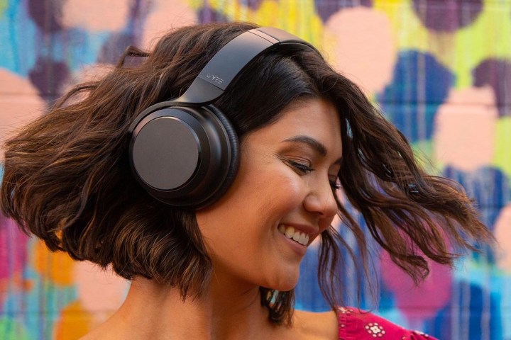 A person wearing the Wyze Headphones.